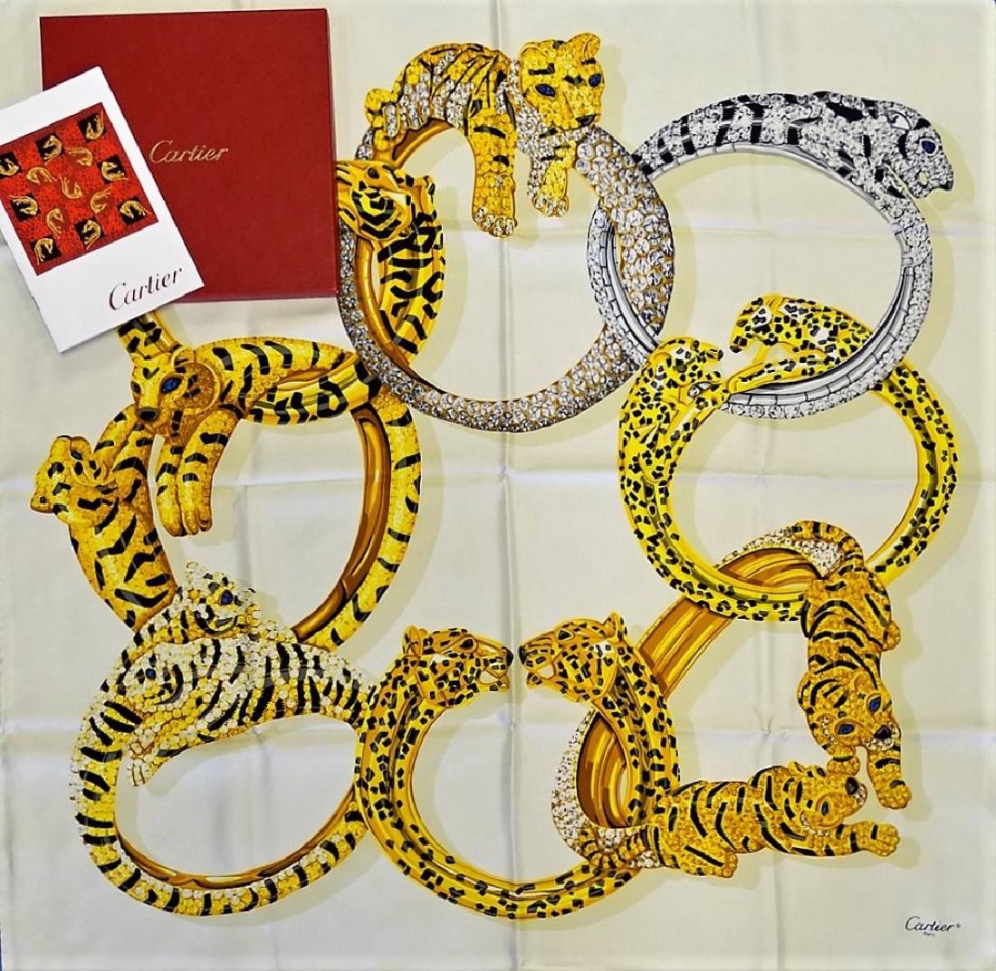 CARTIER PARIS SILK "PANTHERE SUR DAMIER" SCARF (1 of 4)
