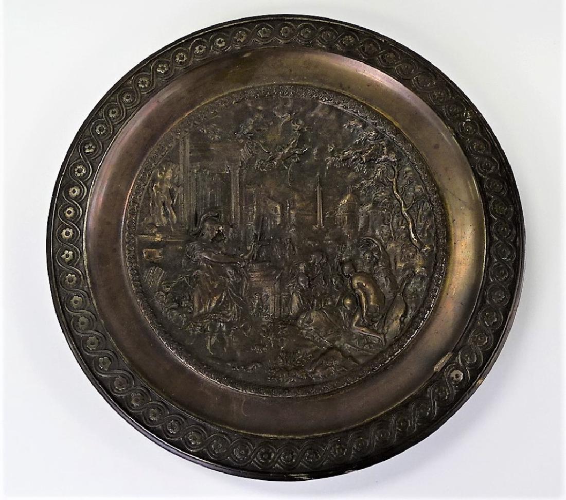 ANTIQUE BRONZE ROMAN RELIEF SCENE CHARGER (1 of 2)