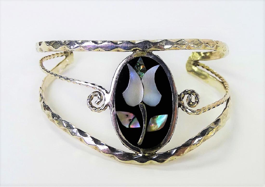 ALPACA MEXICAN CUFF WITH FLORAL INLAY (1 of 4)