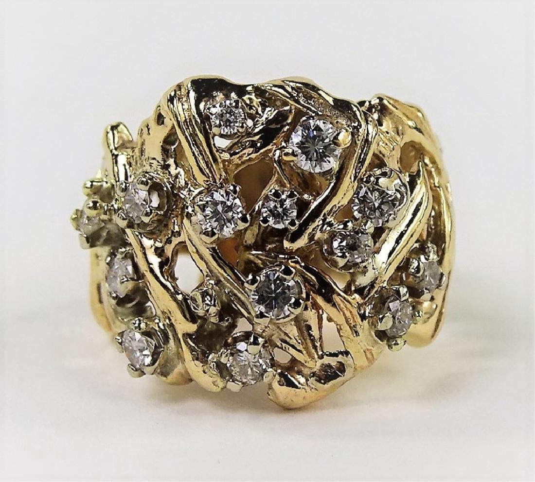 LADIES VTG 14KT YELLOW GOLD DIAMOND NUGGET RING (1 of 5)