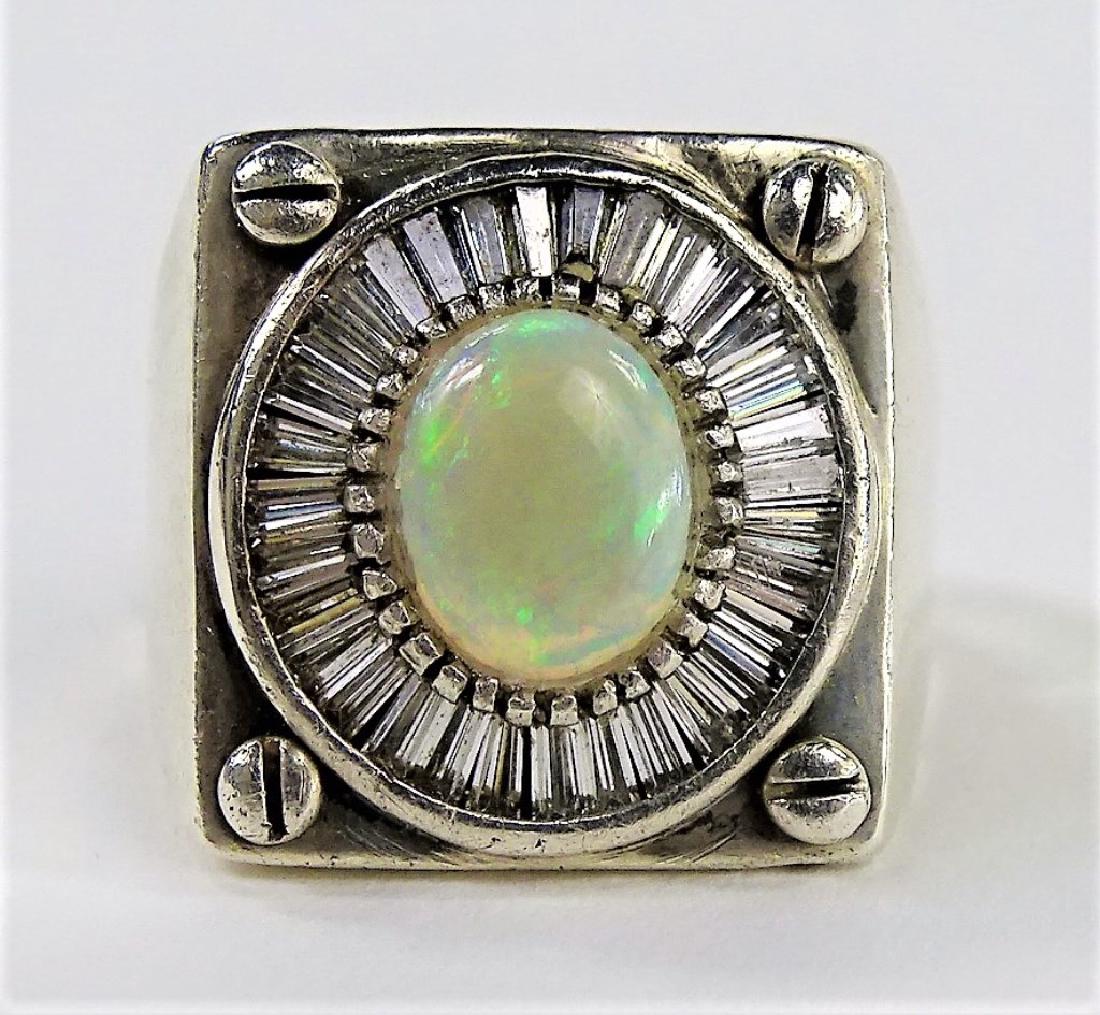 MENS RETRO STERLING SILVER & OPAL RING (1 of 5)