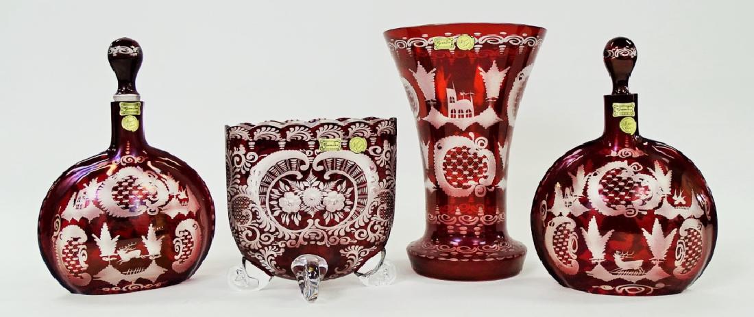 4PCS EGERMANN BOHEMIAN ETCHED RUBY CRYSTAL (1 of 2)