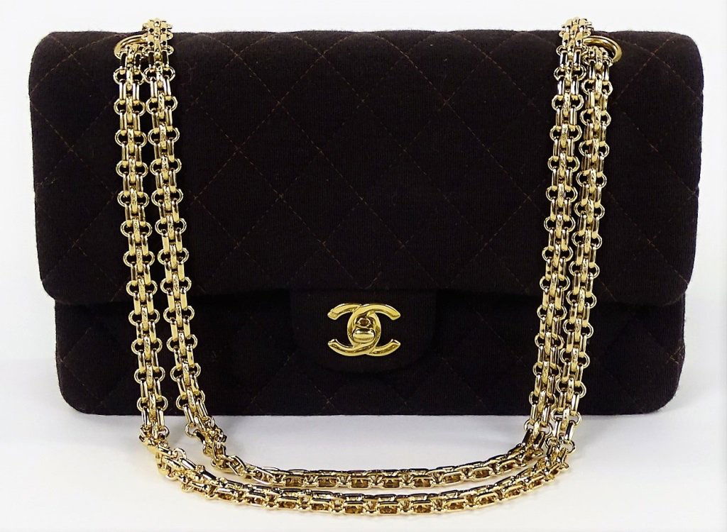 CHANEL CHOCOLATE JERSEY MINI FLAP SHOULDER BAG (1 of 6)