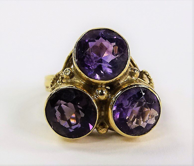 RETRO 14KT YELLOW GOLD AMETHYST STONE RING (1 of 4)