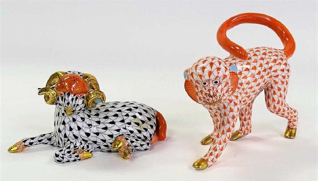 2 HEREND HAND PAINTED ANIMAL FIGURES