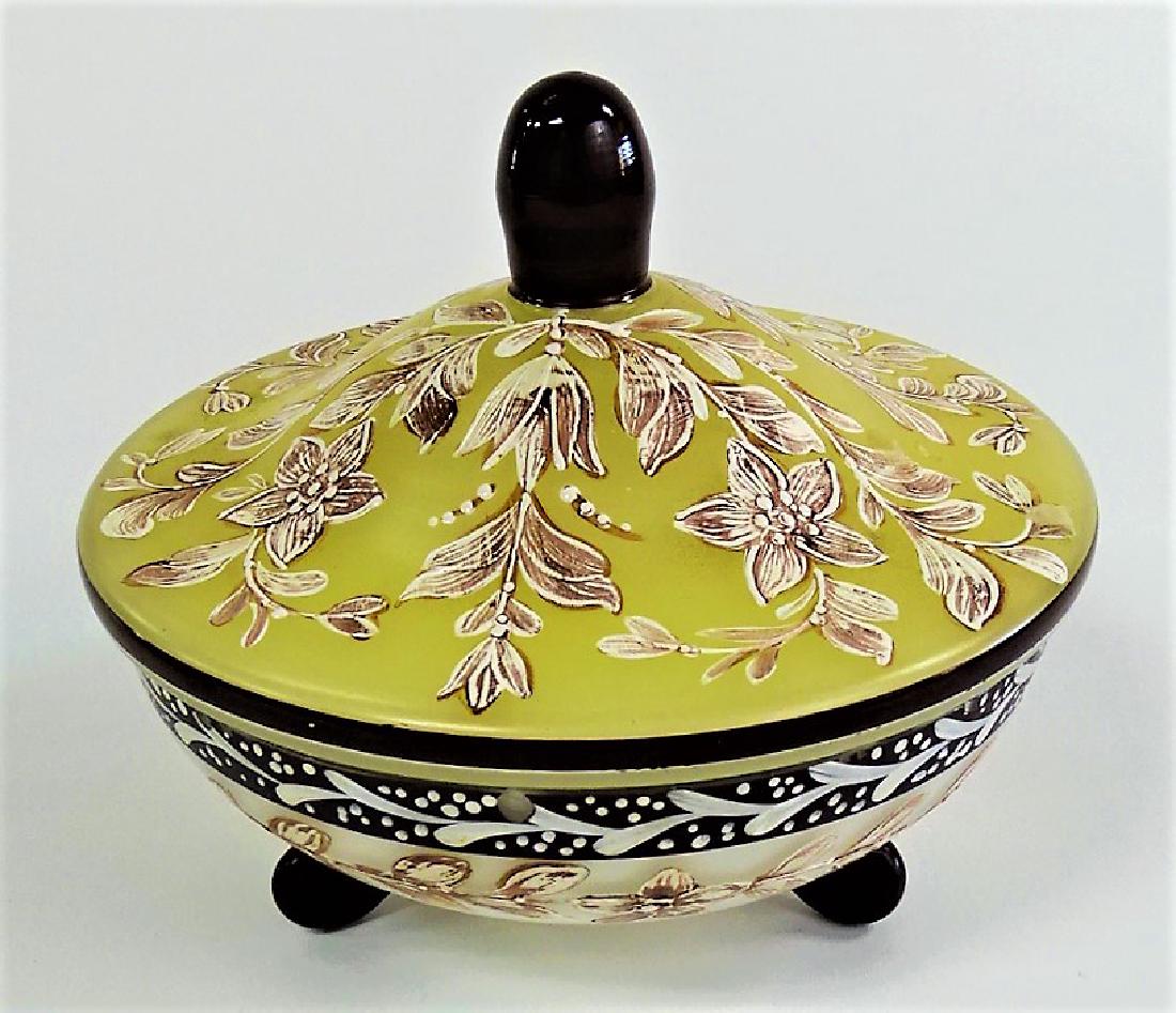 ANTIQUE FRENCH H/P OPALINE COVERED BOWL (1 of 4)