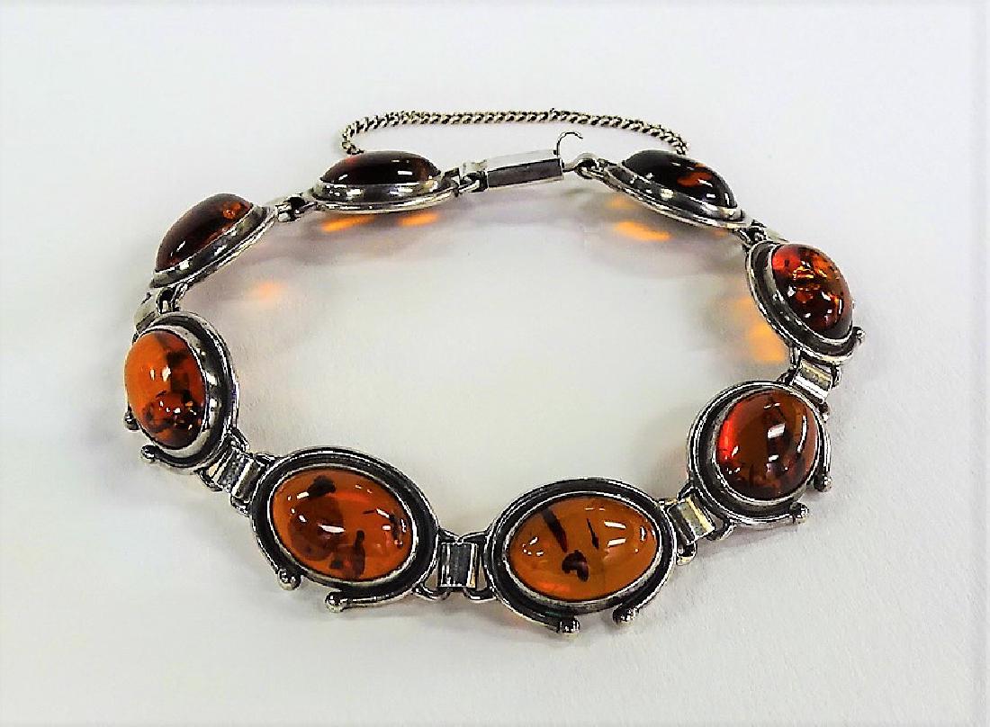 ANTIQUE RUSSIAN STERLING & AMBER LINK BRACELET (1 of 3)