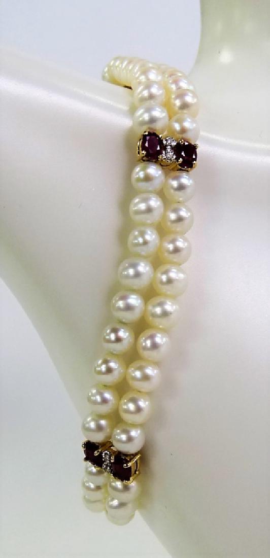 LOVELY PEARL AND RUBY DAINTY BRACELET (1 of 4)