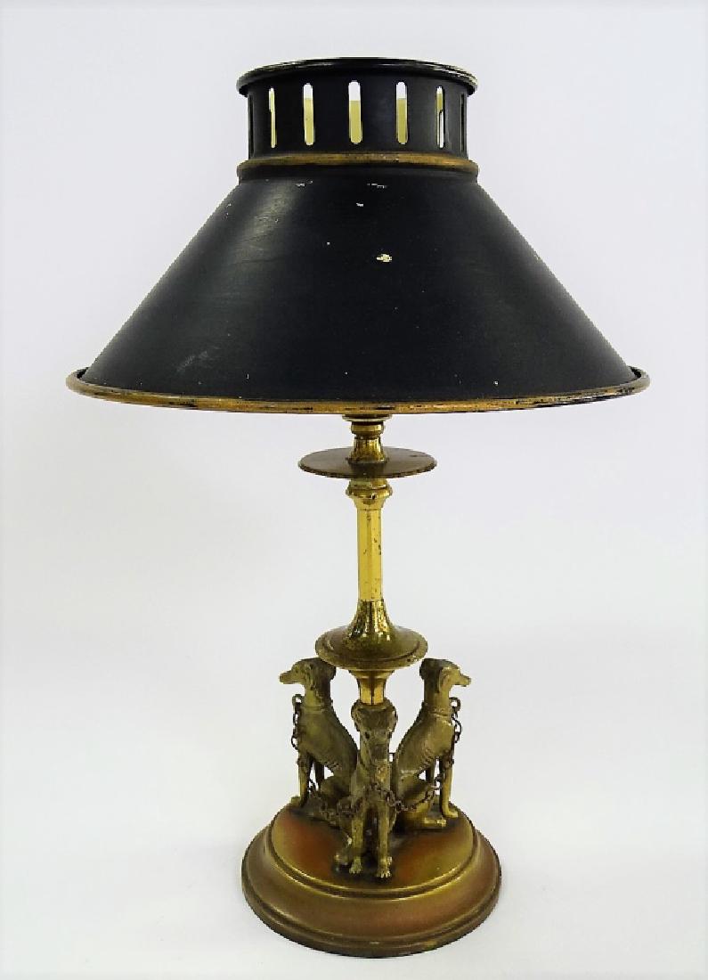 ANTIQUE FIGURAL BRONZE WHIPPET LAMP (1 of 3)
