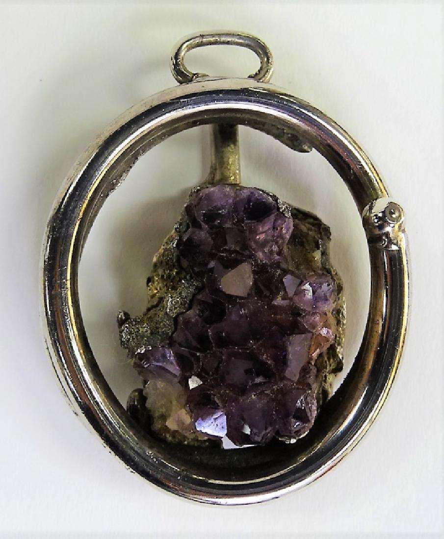 ANTIQUE SILVER MOUNTED AMETHYST GEODE PENDANT (1 of 3)