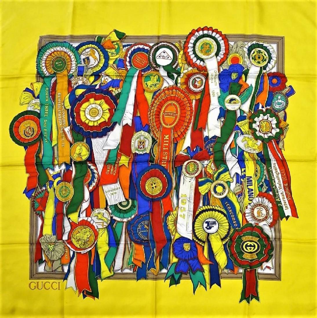 GUCCI SILK SCARF MULTI MEDALS ON HOT YELLOW GROUND (1 of 3)