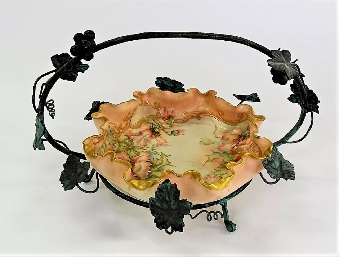 BEAUTIFUL HAND PAINTED BRIDES BASKET AND HOLDER (1 of 2)