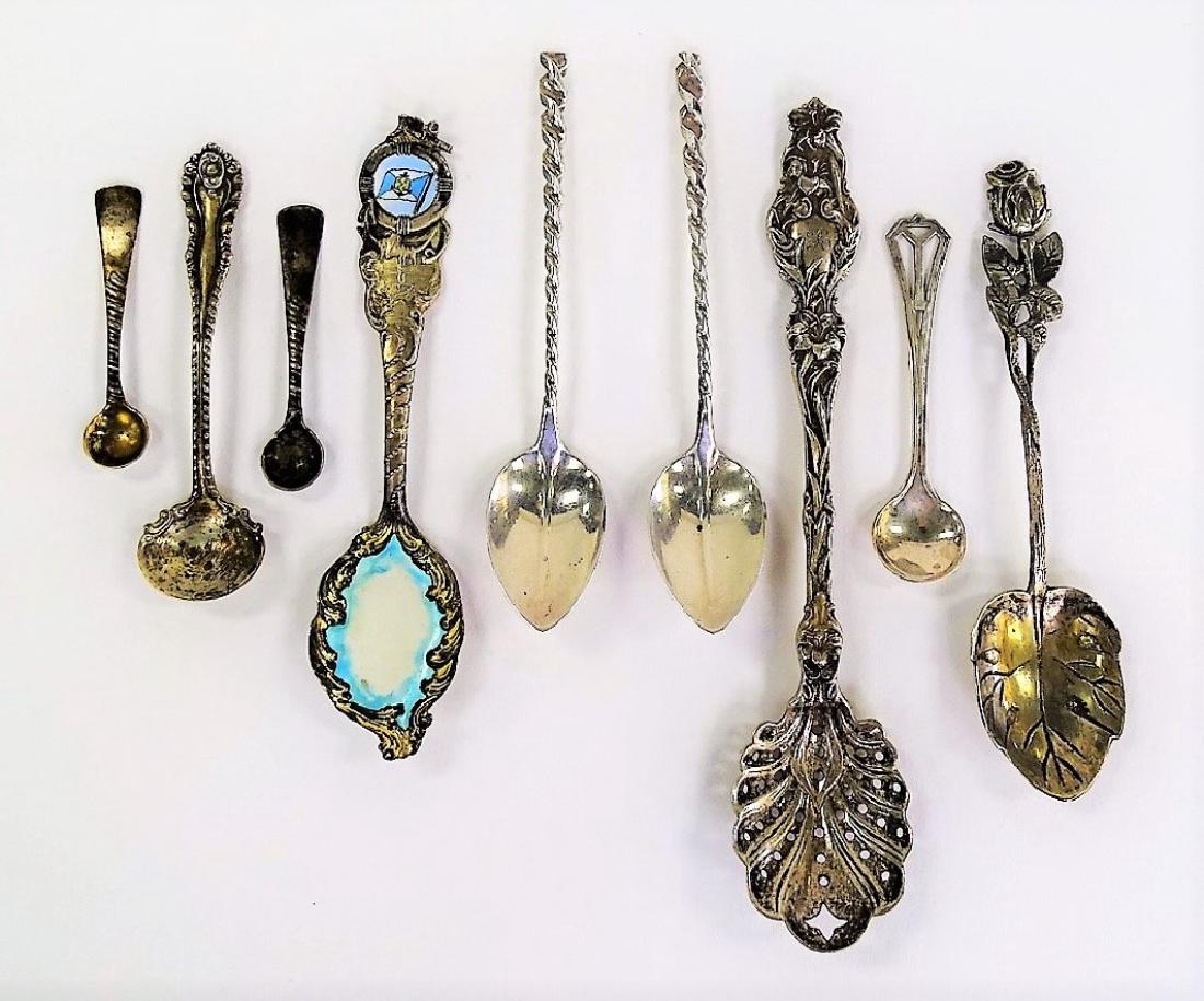 LOT OF 9 VARIOUS STERLING SILVER SMALL SPOONS (1 of 3)