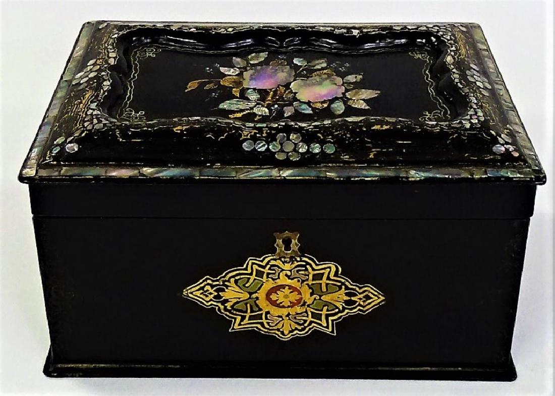 MID VICTORIAN BLACK LACQUER DIVIDED TEA CADDY (1 of 5)