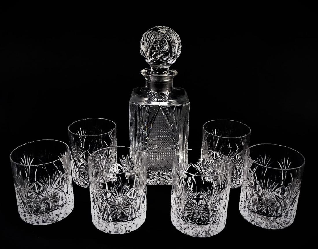 CUT CRYSTAL DECANTER AND 6 GLASSES (1 of 2)