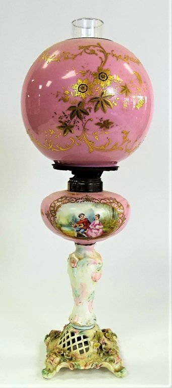 ANTIQUE CONTINENTAL PORCELAIN BANQUET LAMP (1 of 5)