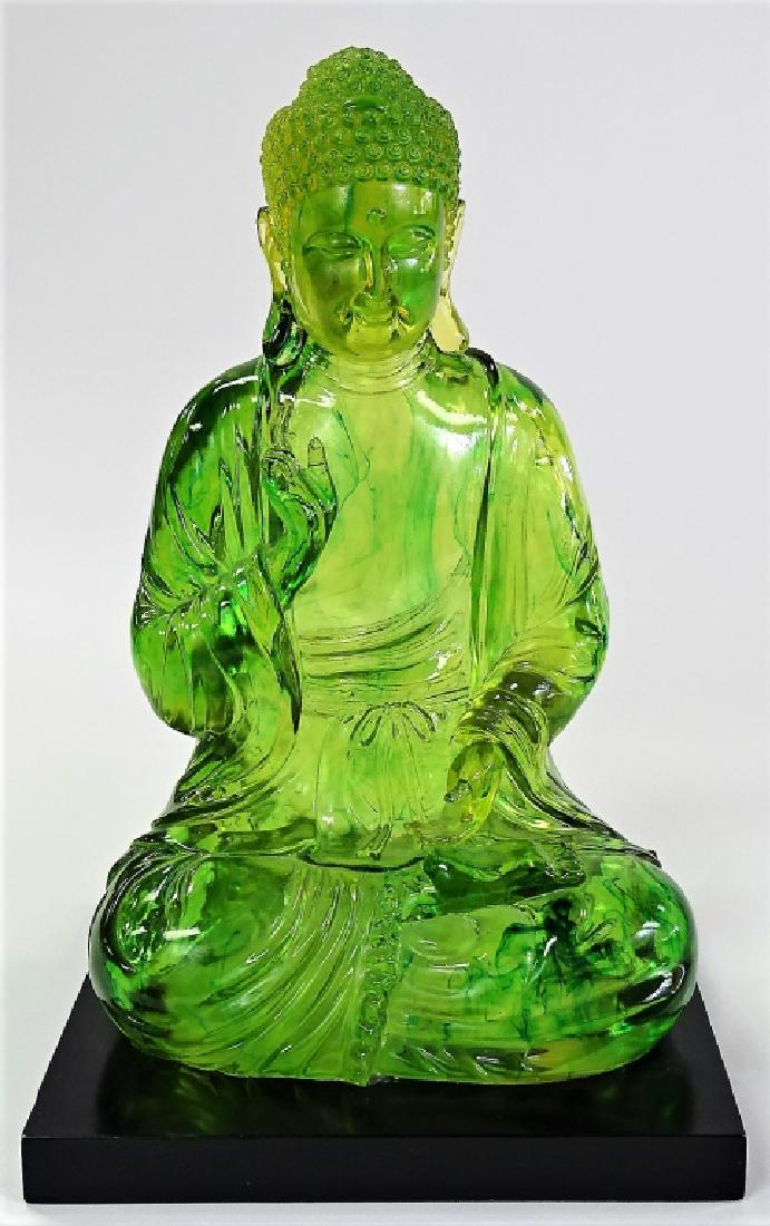 CONTEMPORARY GREEN RESIN ACRYLIC BUDDHA SCULPTURE (1 of 3)