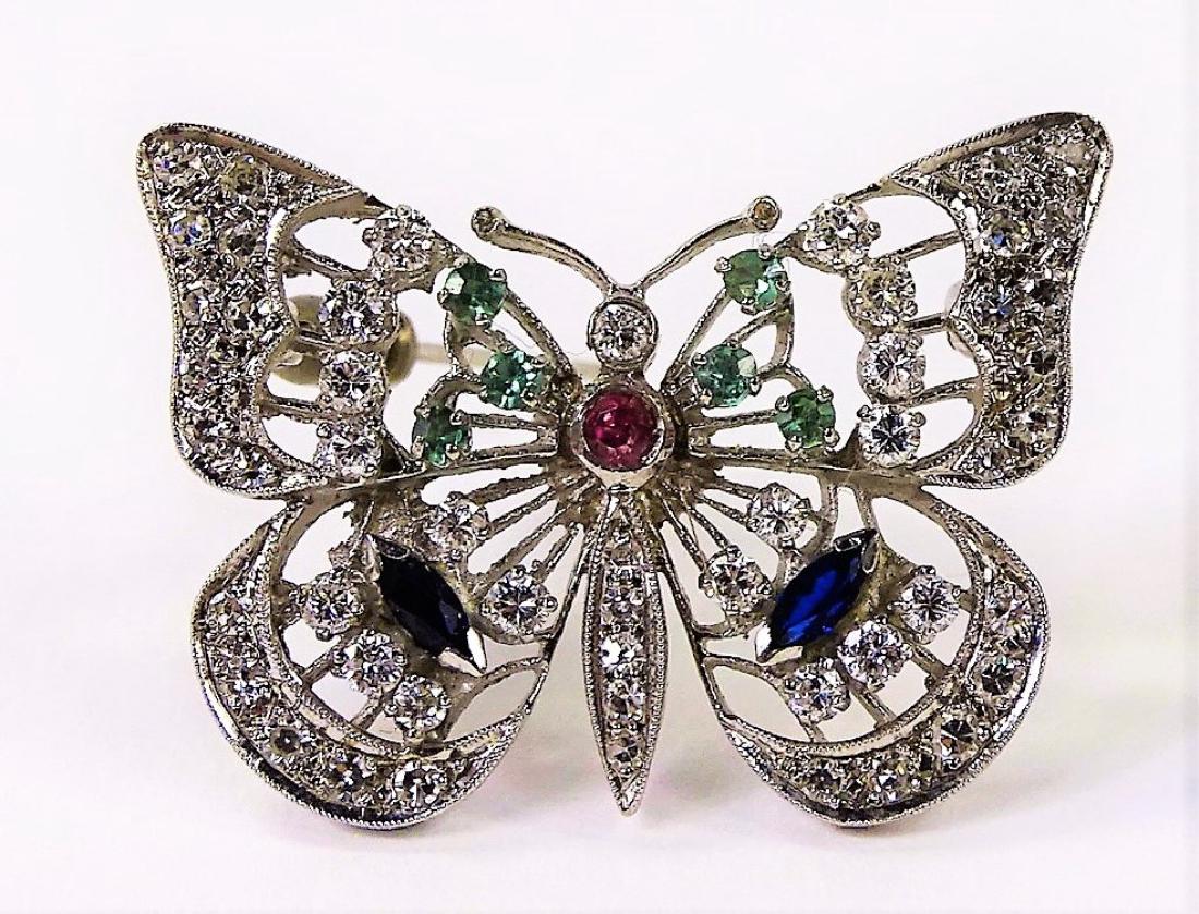 14KT WG DIAMOND & SEMI-PRECIOUS BUTTERFLY PIN (1 of 2)