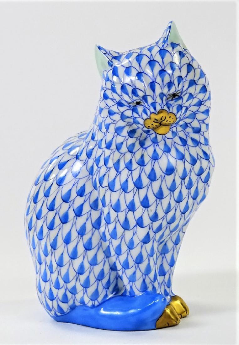 HEREND HAND PAINTED BLUE FISHNET CAT FIGURE (1 of 3)