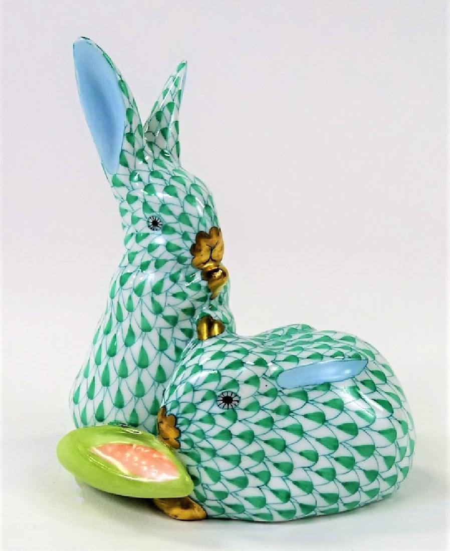 HEREND HAND PAINTED GREEN FISHNET RABBITS GROUP (1 of 3)