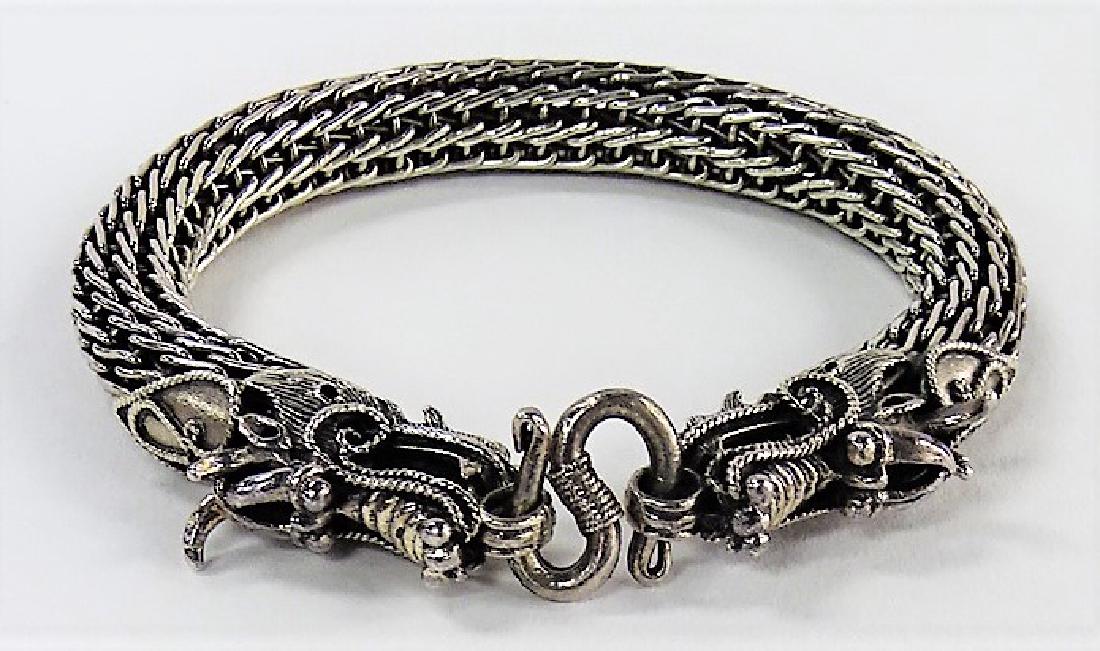 CHINESE ANTIQUE STERLING SILVER MESH DRAGON HEAD BANGLE (1 of 5)