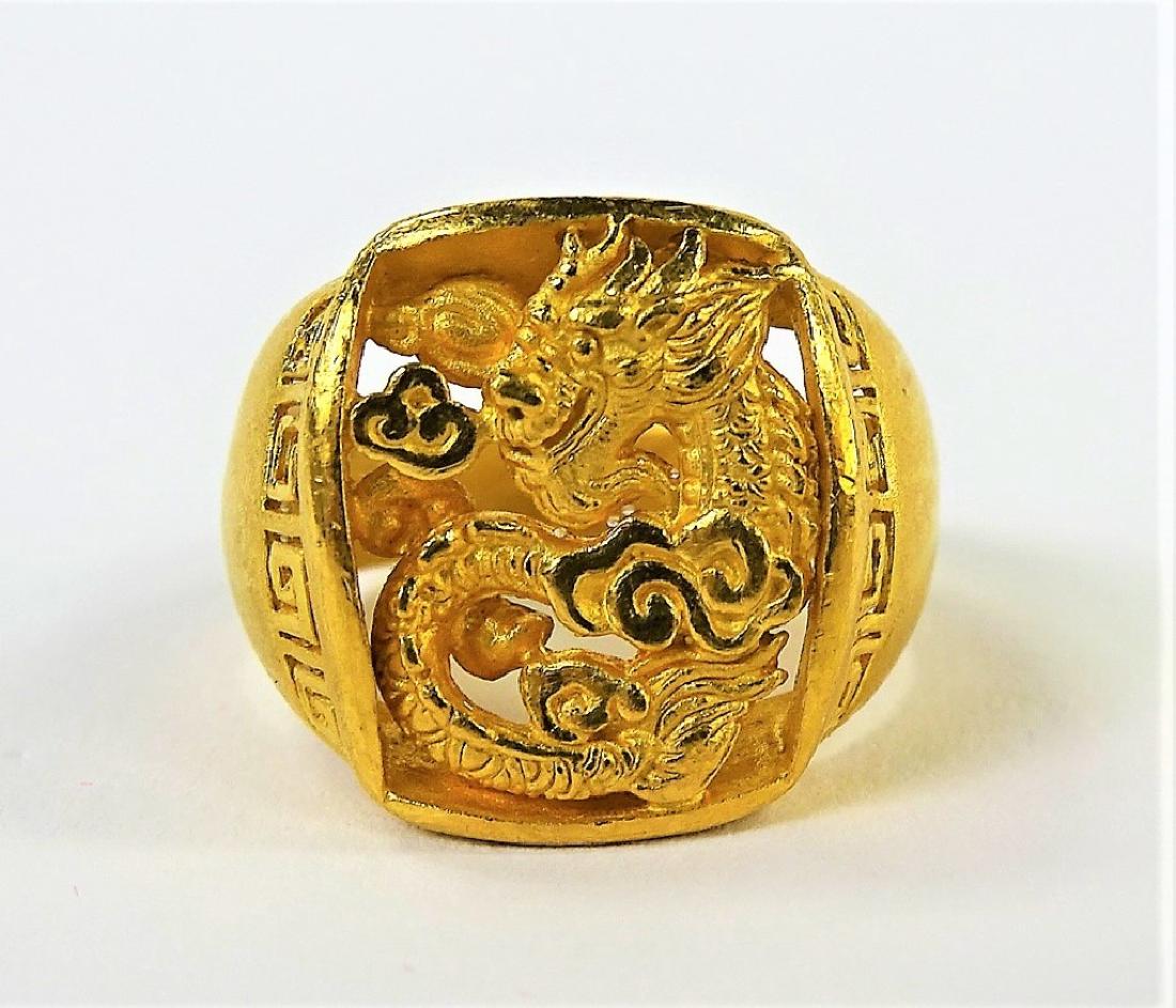 CHINESE MEN'S 24KT YELLOW GOLD HEAVY DRAGON RING (1 of 5)
