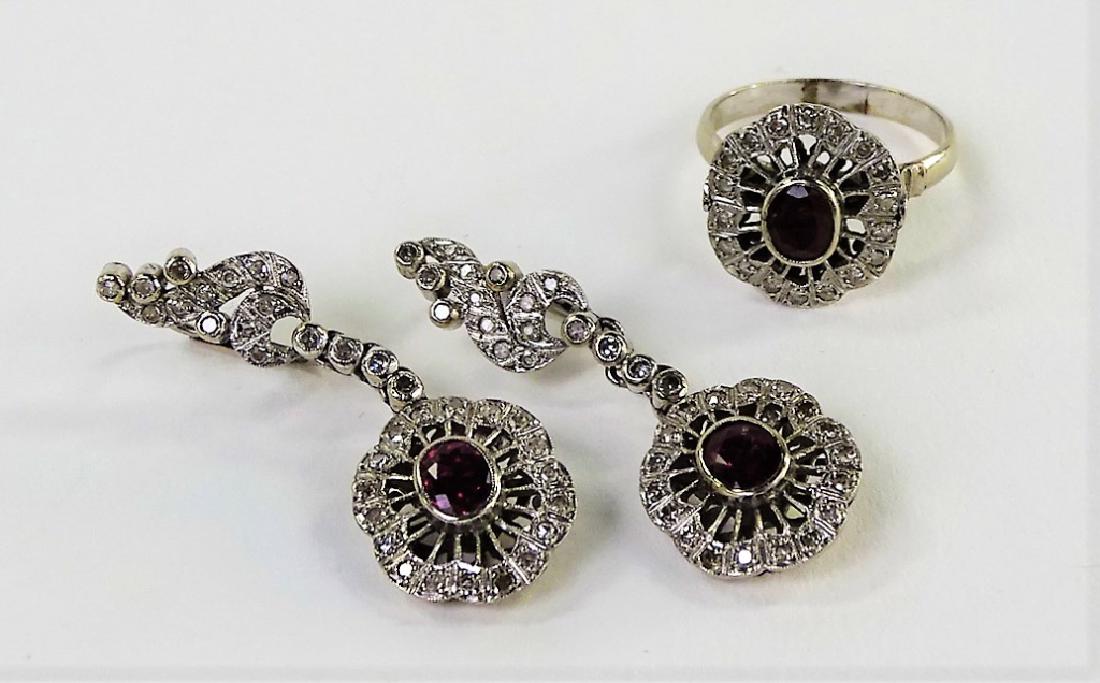 VICTORIAN 10KT WG GARNET & DIAMOND JEWELRY SUITE (1 of 3)