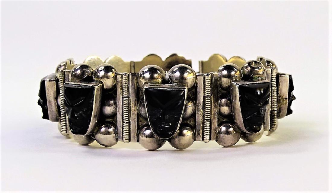 VTG MEXICAN STERLING SILVER & ONYX LINK BRACELET (1 of 3)