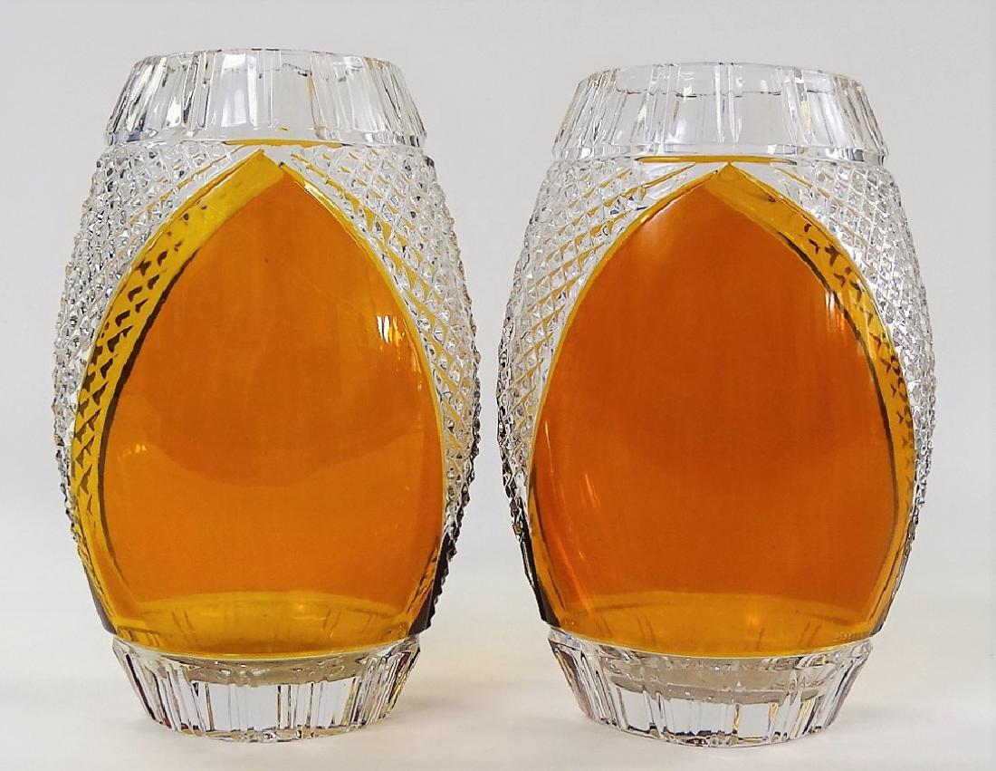 PR ANTIQUE BOHEMIAN AMBER TO CLEAR OVOID VASES (1 of 2)