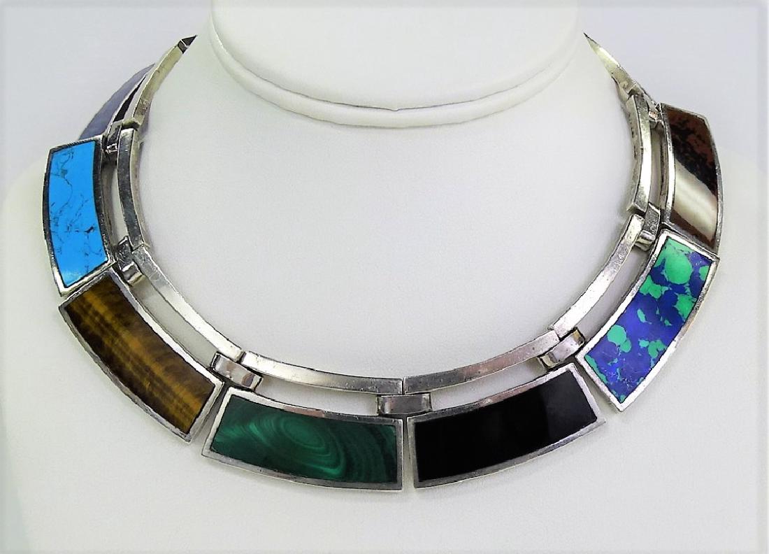TAXCO MEXICAN STERLING & GEMSTONE COLLAR NECKLACE (1 of 4)