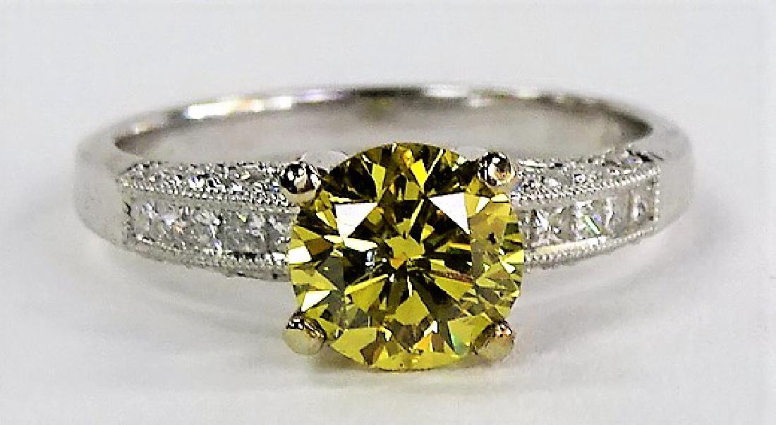 18KT W GOLD & 1 CT YELLOW DIAMOND ENGAGEMENT RING (1 of 5)