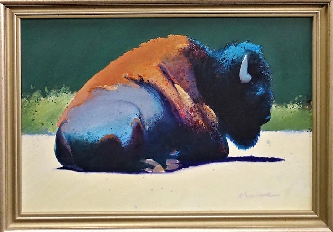 ROBERT SEABECK OIL ON CANVAS PAINTING OF BUFFALO (1 of 4)