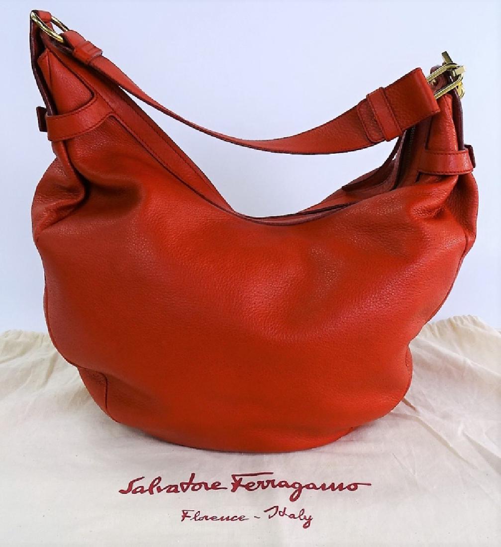 SALVATORE FERRAGAMO RED LEATHER HOBO TOTE BAG (1 of 7)