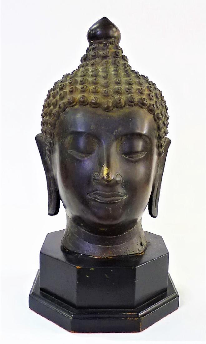 ANTIQUE CHINESE CAST BRONZE HEAD OF BUDDHA (1 of 3)