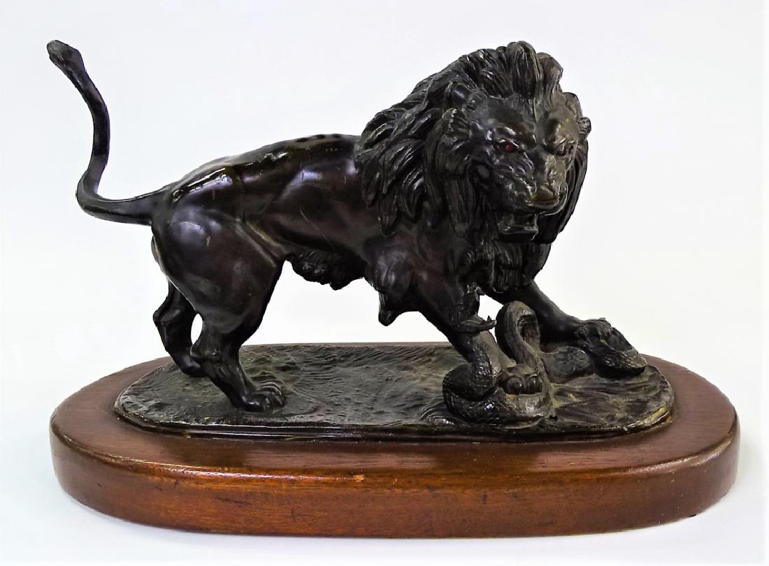 20TH C. CAST BRONZE OF LION CRUSHING SERPENT (1 of 4)