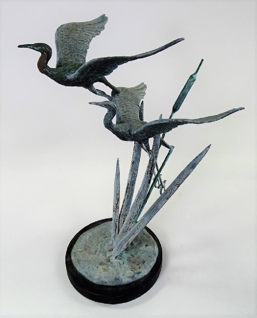 CONTEMPORARY PATINATED BRONZE CRANE SCULPTURE (1 of 2)