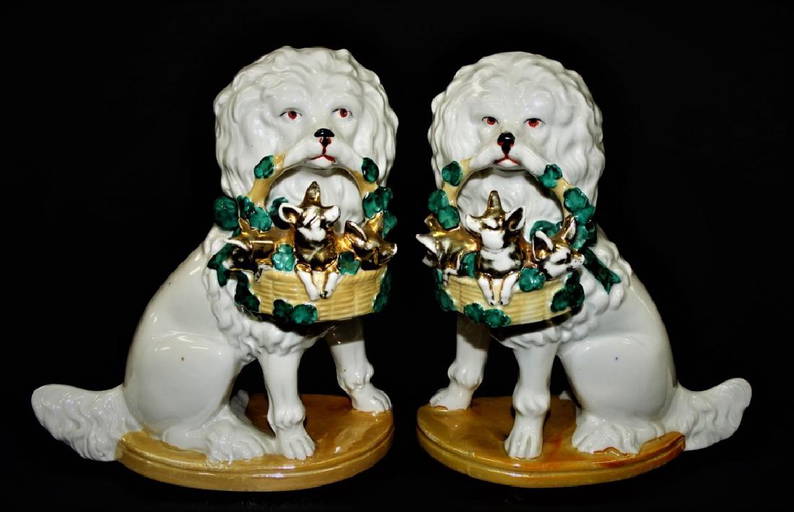 Pr Antique German Ceramic Dog Figurines