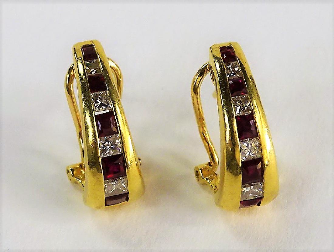 PR LADIES SIGNED 18KT YG RUBY & DIAMOND EARRINGS (1 of 3)