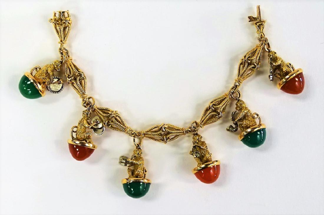 18KT YG MINSTREL MONKEY GEMSTONE CHARM BRACELET (1 of 4)
