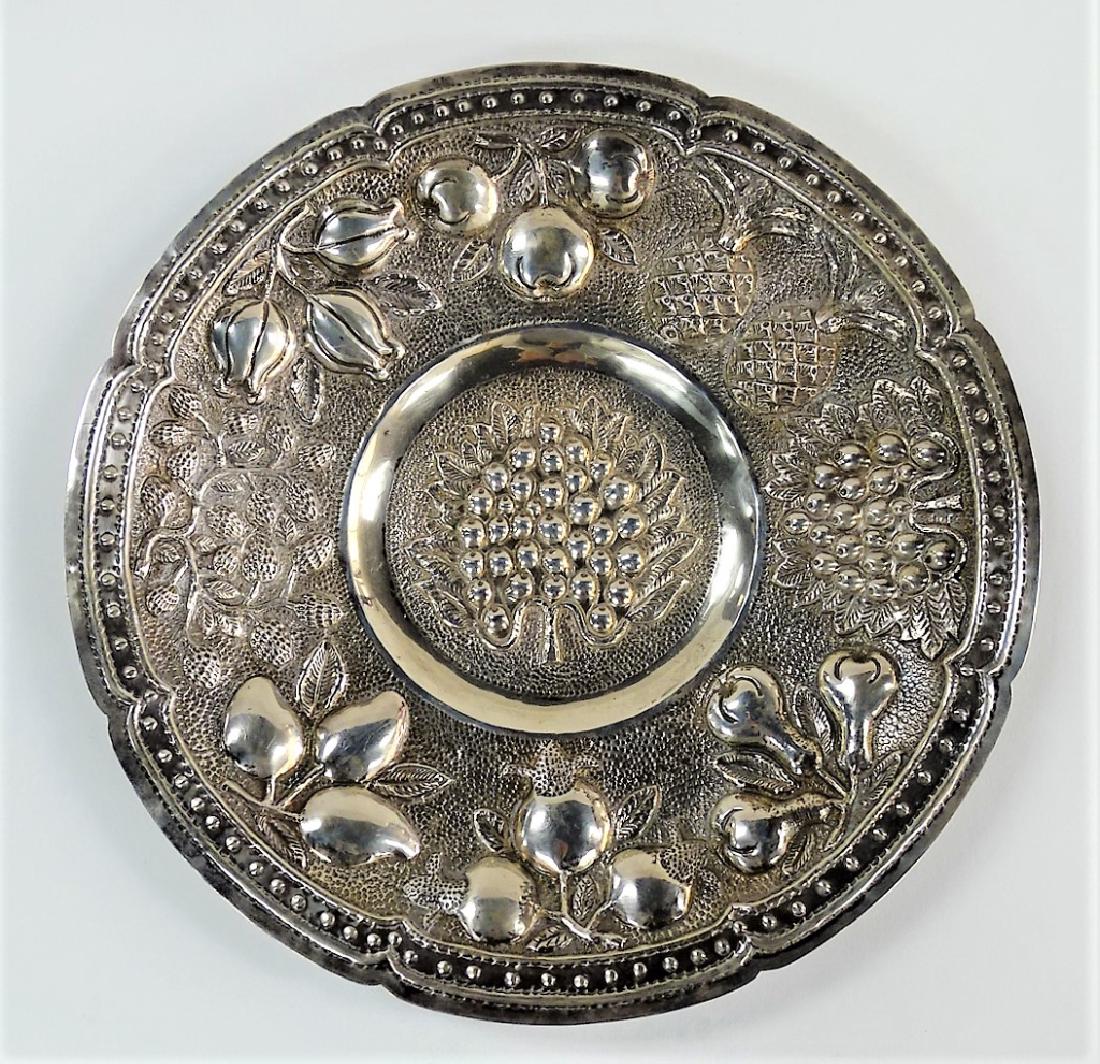 HUGE STERLING MACE MEXICAN ORNATE FRUIT TRAY: 15" Wide mid century, signed to rim, with fruit decor around, 960 grams, we will not ship, can refer local shippers