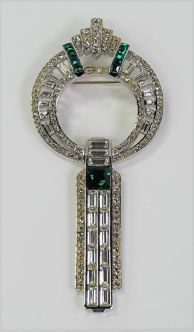 LARGE ART DECO STYLE FAUX EMERALD BROOCH (1 of 4)