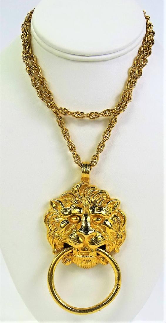 KENNETH J LANE LARGE GOLD TONE LION HEAD NECKLACE (1 of 3)