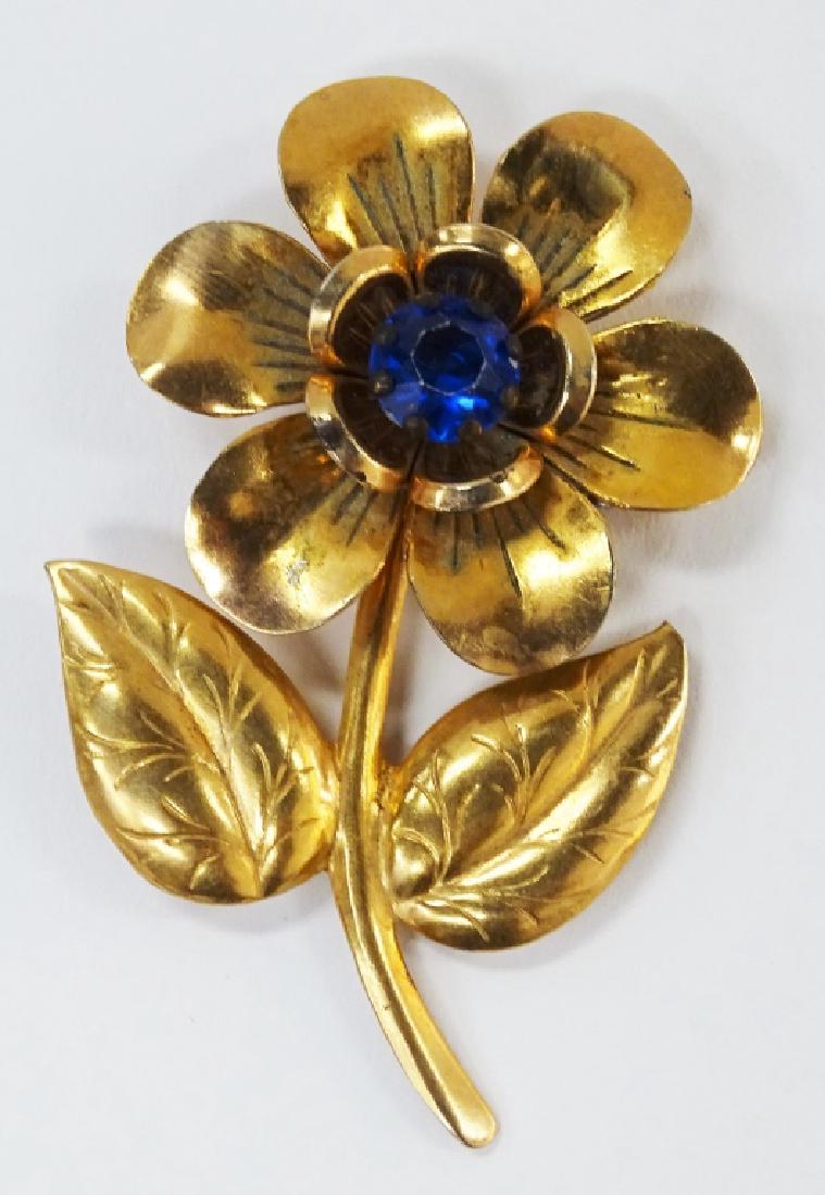 ART DECO GOLD OVER SILVER FLORAL COSTUME PIN (1 of 2)
