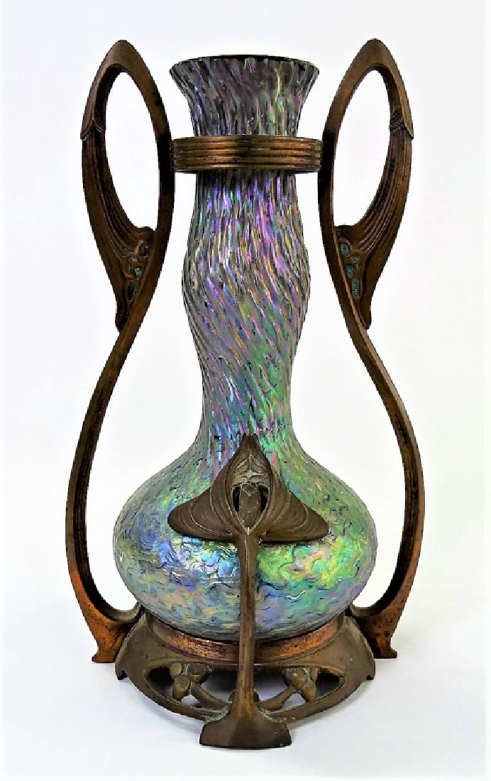 ART NOUVEAU LOETZ BRONZE MOUNTED ART GLASS VASE (1 of 3)