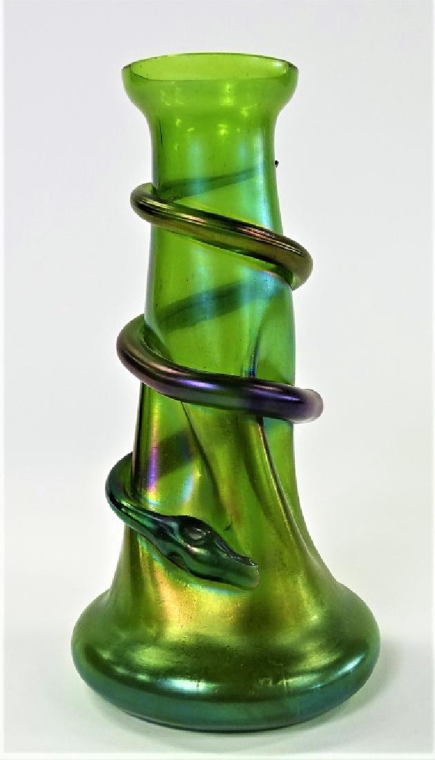 ANTIQUE BOHEMIAN IRIDESCENT ART GLASS SNAKE VASE (1 of 4)