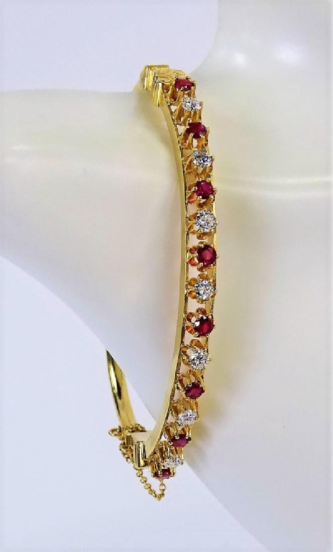 ESTATE 14KT YELLOW GOLD 1CT RUBY & 1CT DIAMOND BANGLE (1 of 4)