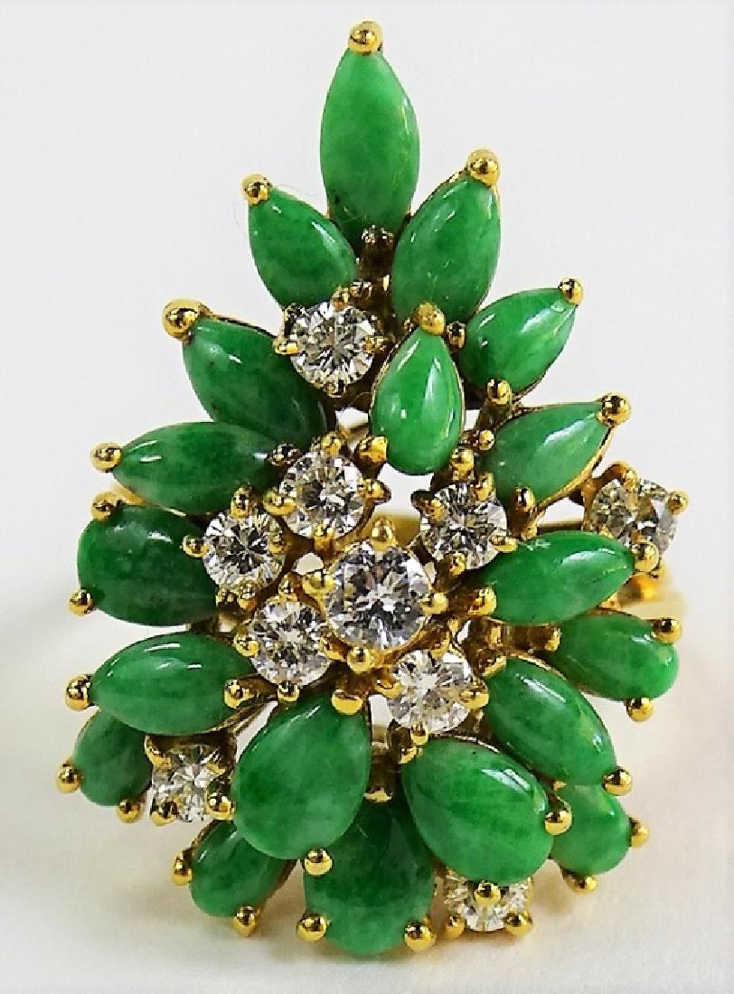 LADIES 14KT YG JADEITE & DIAMOND CLUSTER RING (1 of 6)