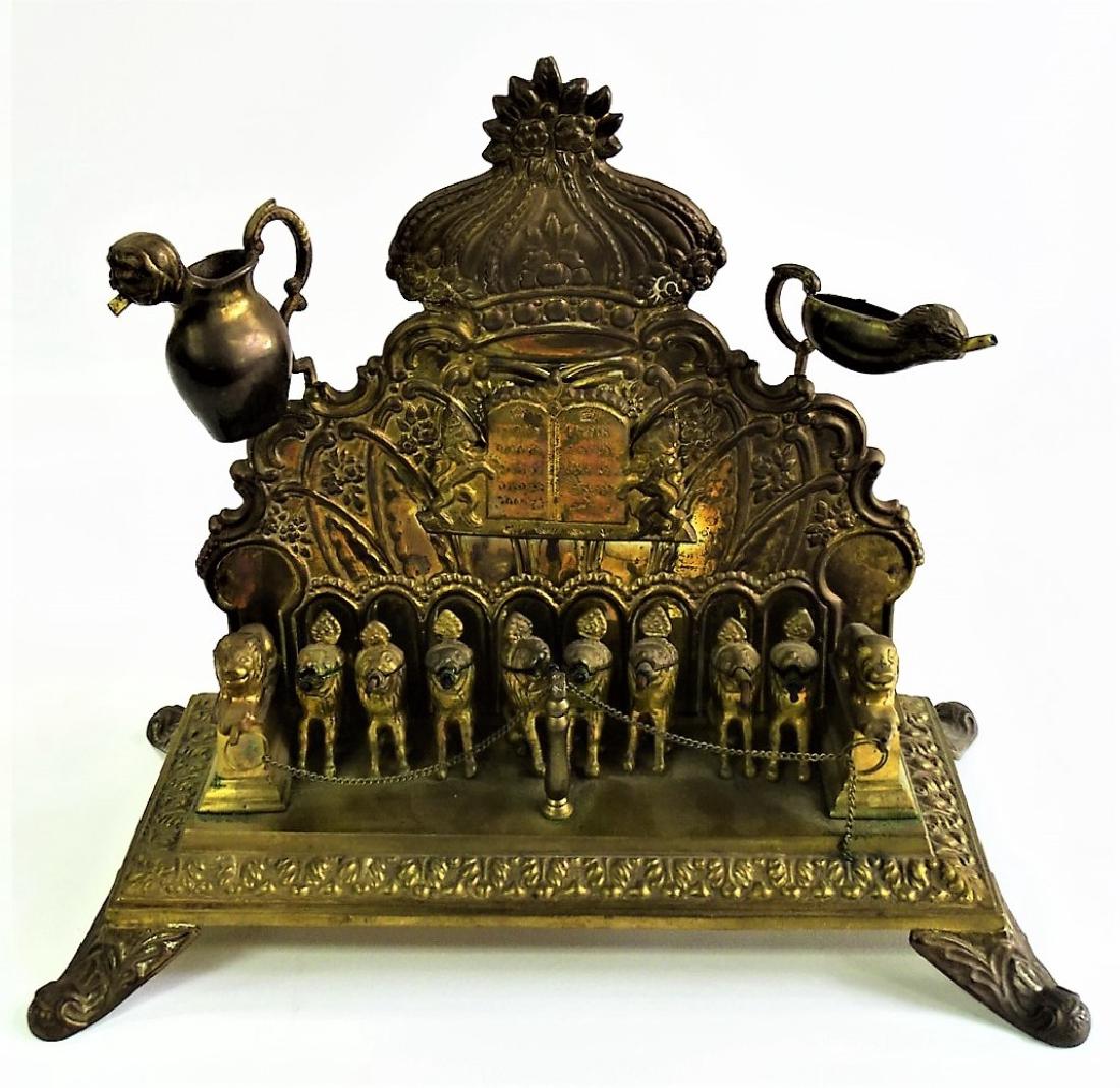 19TH C. CAST BRONZE OIL LAMP HANUKKAH MENORAH (1 of 4)