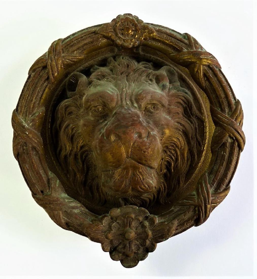 19TH C. CAST BRONZE LION HEAD DOOR KNOCKER (1 of 3)