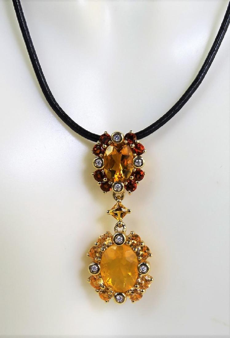 CHINESE 14KT DIAMOND CITRINE OPAL GARNET PENDANT (1 of 4)